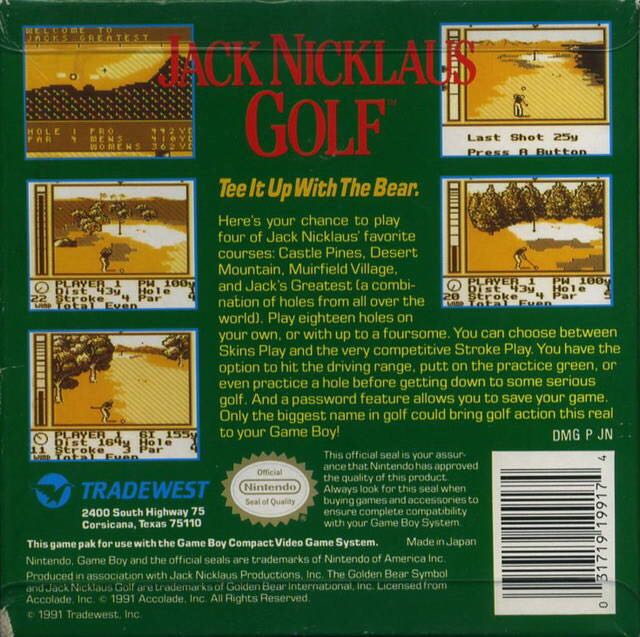 Jack Nicklaus Golf - Nintendo Game Boy (Nintendo - 1) video game collectible [Barcode 031719199174] - Main Image 2