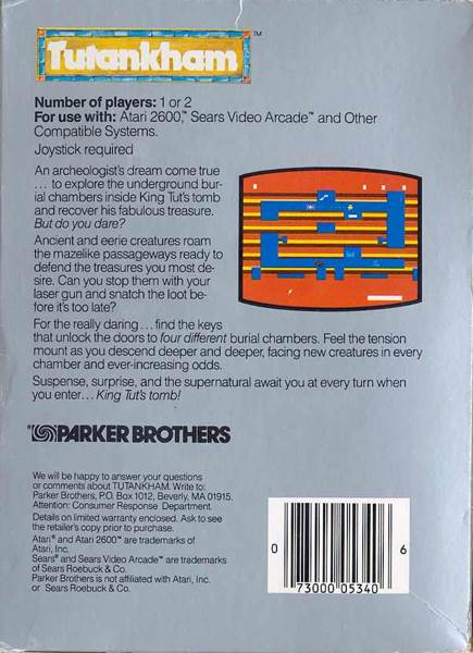 Tutankham - Atari 2600 (Parker Brothers - 2) video game collectible [Barcode 073000053406] - Main Image 2