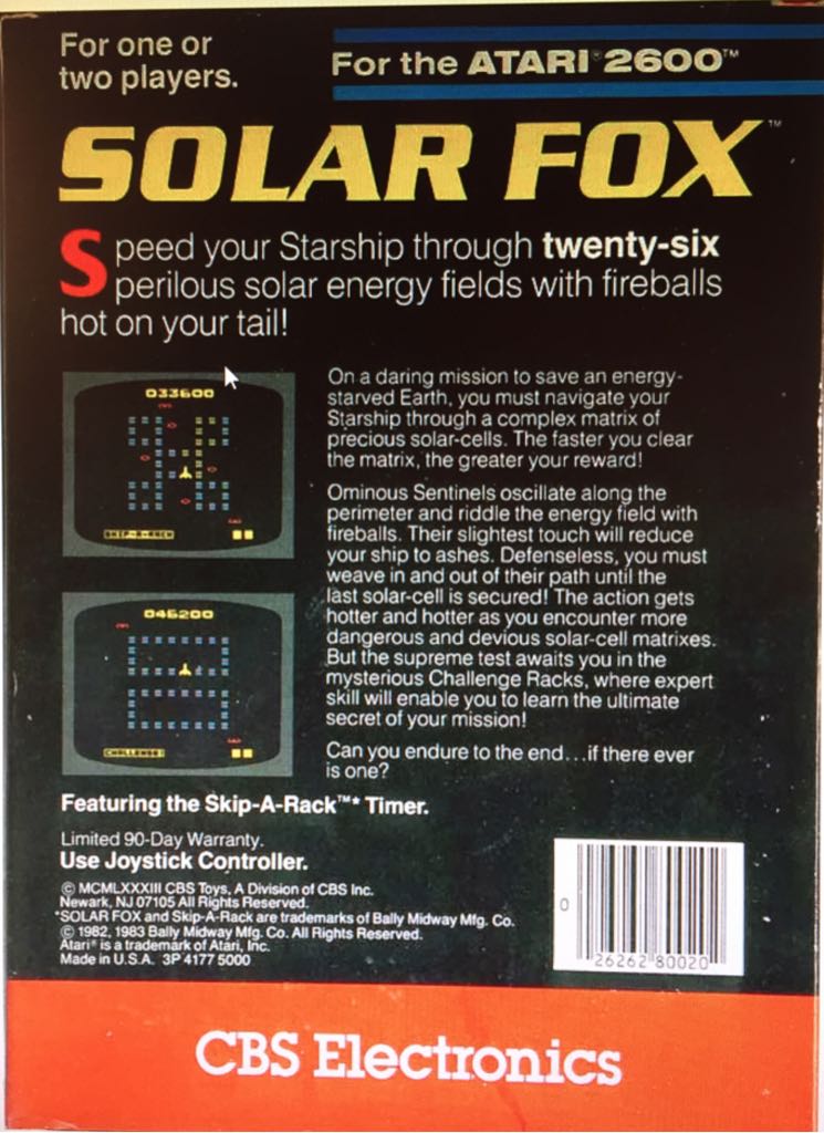 Solar Fox - Atari 2600 (CBS Video Games) video game collectible - Main Image 2