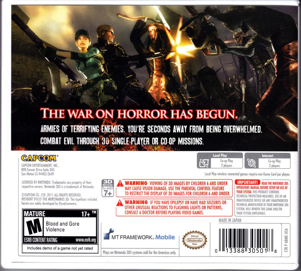 Resident Evil: The Mercenaries 3D - Nintendo 3DS video game collectible [Barcode 045496520984] - Main Image 2