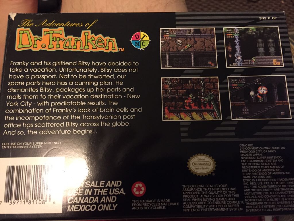 The Adventures Of Dr. Franken - Nintendo Super Nintendo Entertainment System (SNES) (DTMC - 1) video game collectible [Barcode 739711811086] - Main Image 2