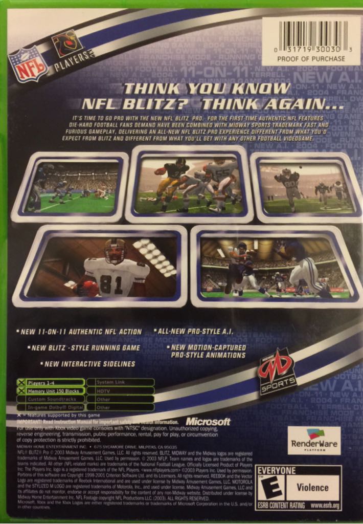 NFL Blitz Pro - Microsoft Xbox (Midway Games - 1-4) video game collectible [Barcode 031719300303] - Main Image 2