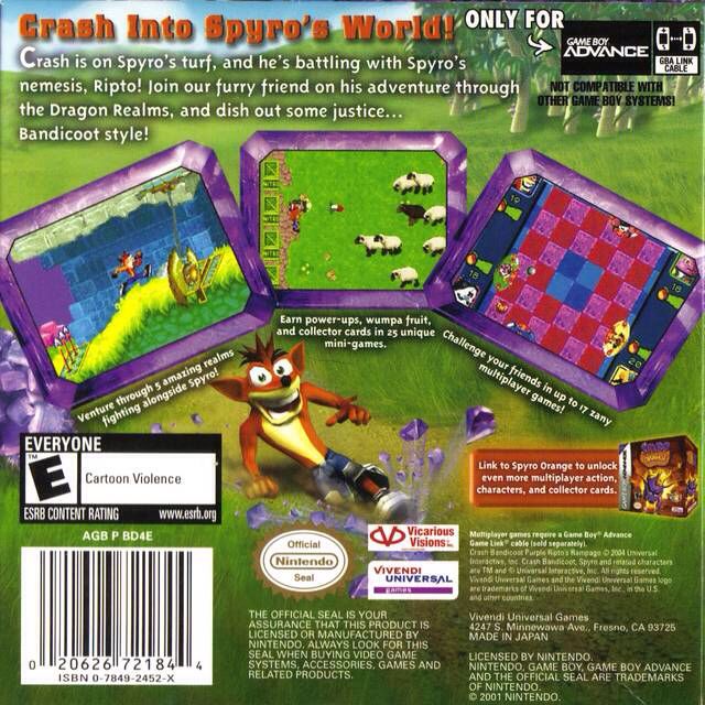 Crash Bandicoot: Purple - Riptos Rampage GBA 3.0 - Nintendo Game Boy Advance (GBA) (Vivendi Universal - 1) video game collectible [Barcode 020626721844] - Main Image 2