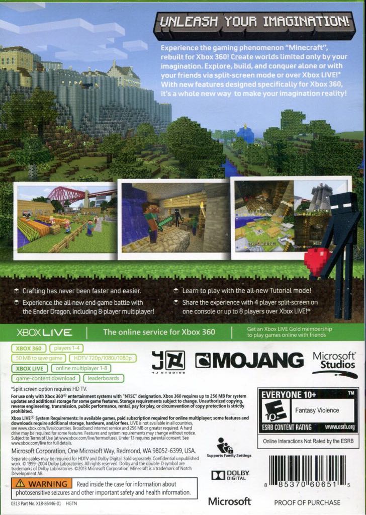 Minecraft - Microsoft Xbox 360 (Mojang - 1-8) video game collectible [Barcode 885370614664] - Main Image 2