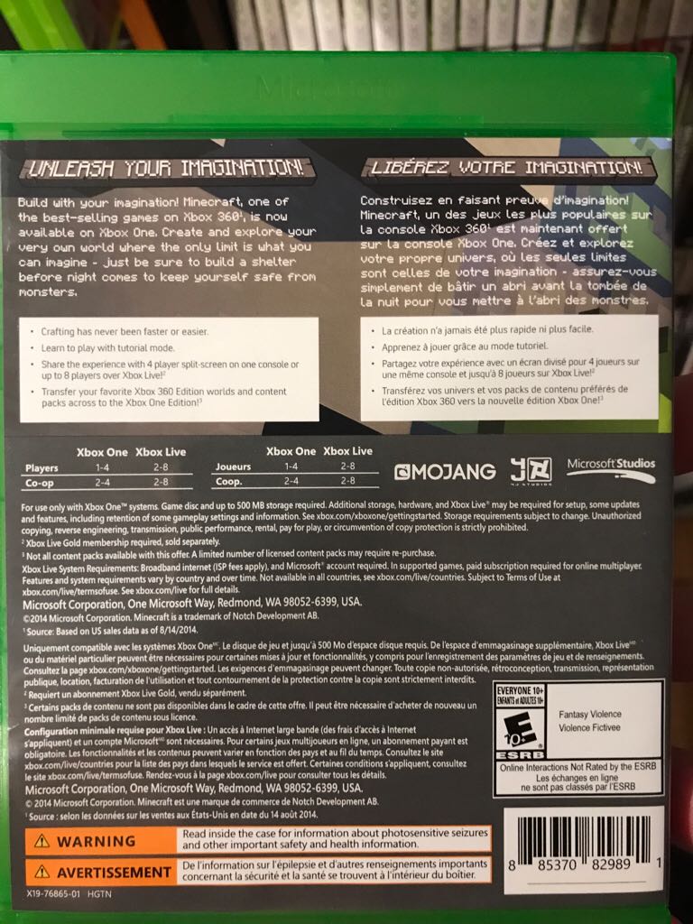 Minecraft - Microsoft Xbox One (Microsoft Studios - 1) video game collectible [Barcode 885370829891] - Main Image 2