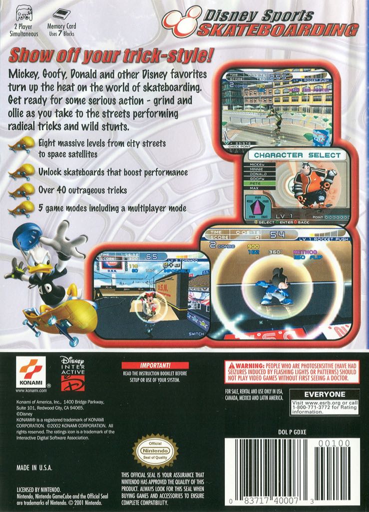Disney Sports Skateboarding - Nintendo GameCube (Konami - 2) video game collectible - Main Image 2