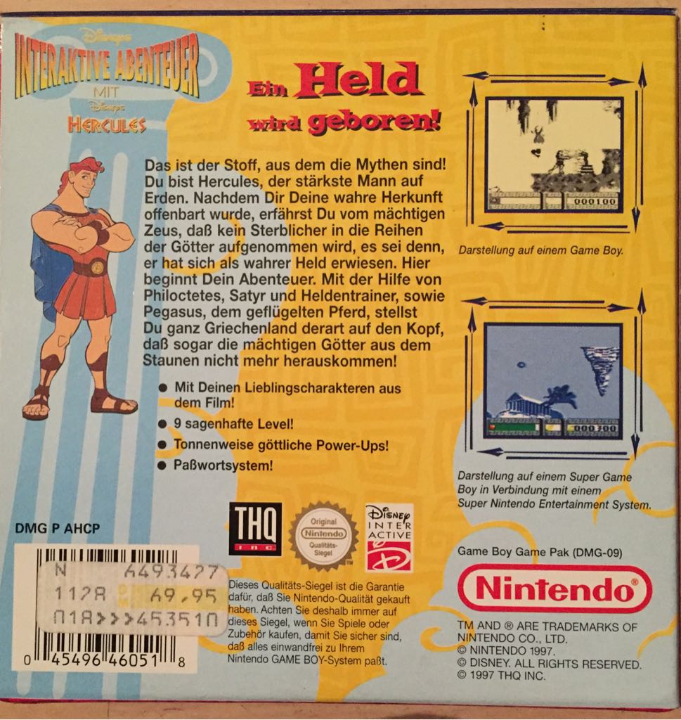 Disney’s Hercules - Nintendo Game Boy (Disney - 1) video game collectible [Barcode 045496460518] - Main Image 2