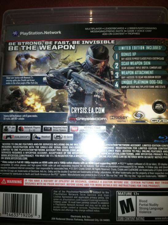 Crysis 2 (Limited Edition) - Sony PlayStation 3 (PS3) (Electronic Arts/EA Games - 1) video game collectible [Barcode 5030930096748] - Main Image 2