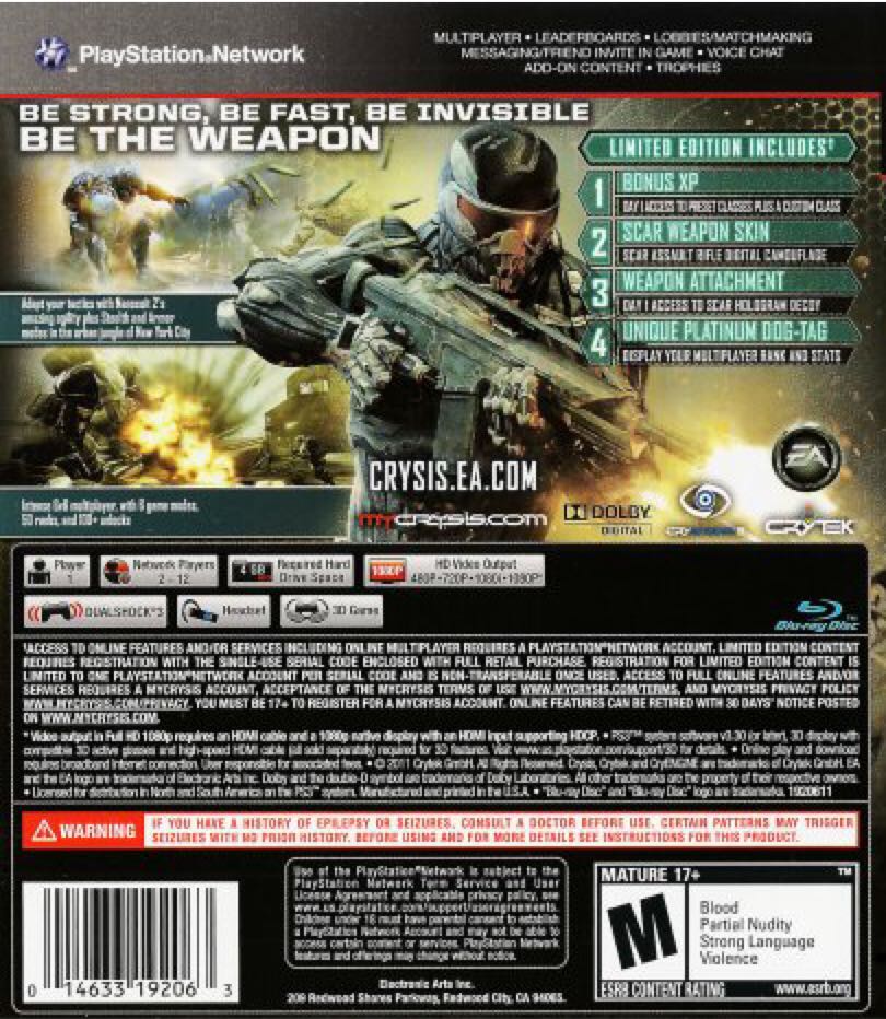 Crysis 2: Limited Edition - Sony PlayStation 3 (PS3) (Electronic Arts/EA Games - 1) video game collectible [Barcode 5030932096746] - Main Image 2