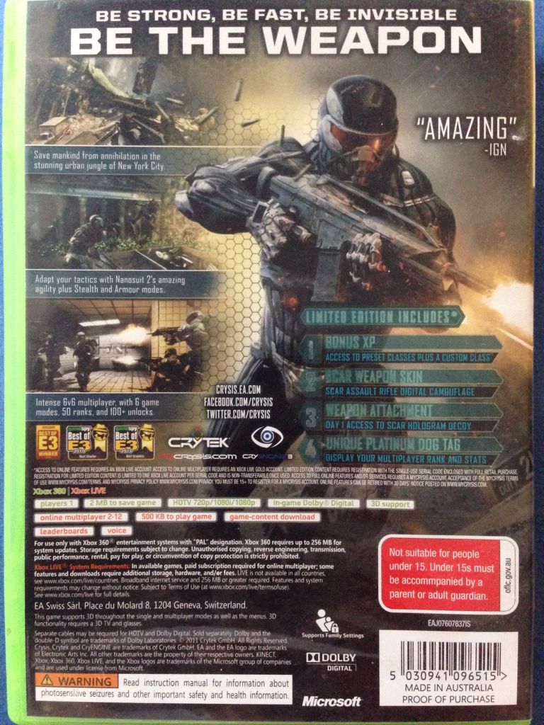 Crysis 2 - Limited Edition - Microsoft Xbox 360 (Electronic Arts - 1) video game collectible [Barcode 5030941096515] - Main Image 2