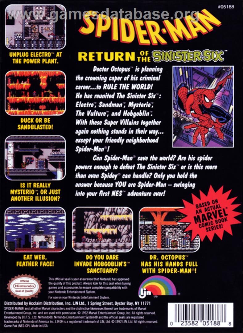 Spider-Man: Return Of The Sinister Six - Nintendo Entertainment System (NES) (LJN - 1) video game collectible - Main Image 2