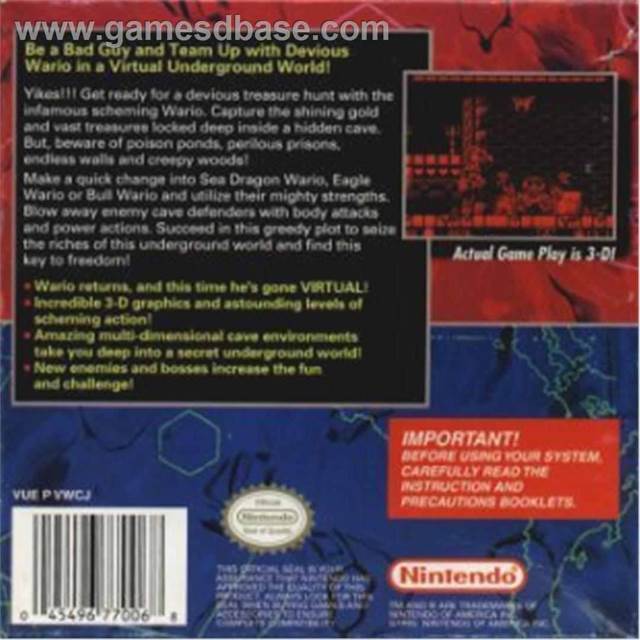 Virtual Boy Wario Land - Nintendo Virtual Boy (Nintendo - 1) video game collectible [Barcode 045496770068] - Main Image 2