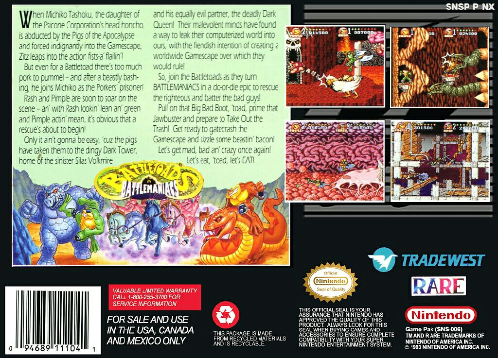 Battletoads In Battlemaniacs - Nintendo Super Nintendo Entertainment System (SNES) video game collectible - Main Image 2