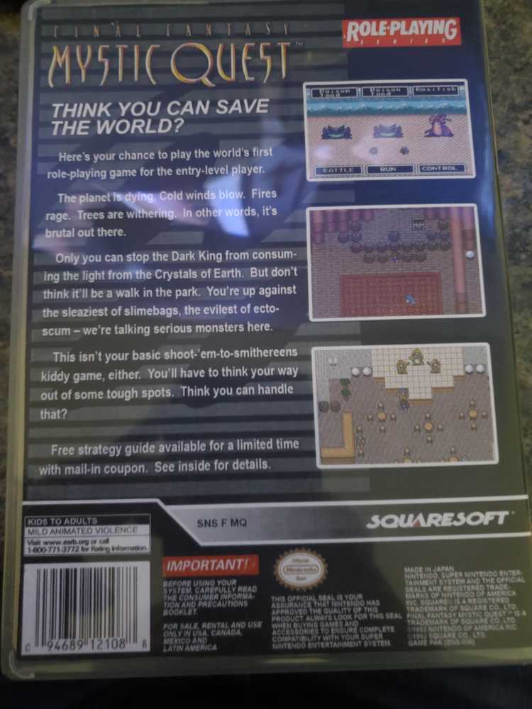 Final Fantasy Mystic Quest - Nintendo Super Nintendo Entertainment System (SNES) video game collectible - Main Image 3