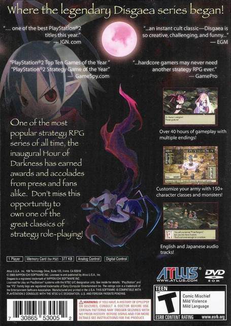 Disgaea: Hour Of Darkness - Sony PlayStation 2 (PS2) (Atlus USA, Inc. - 1) video game collectible [Barcode 730865530052] - Main Image 2