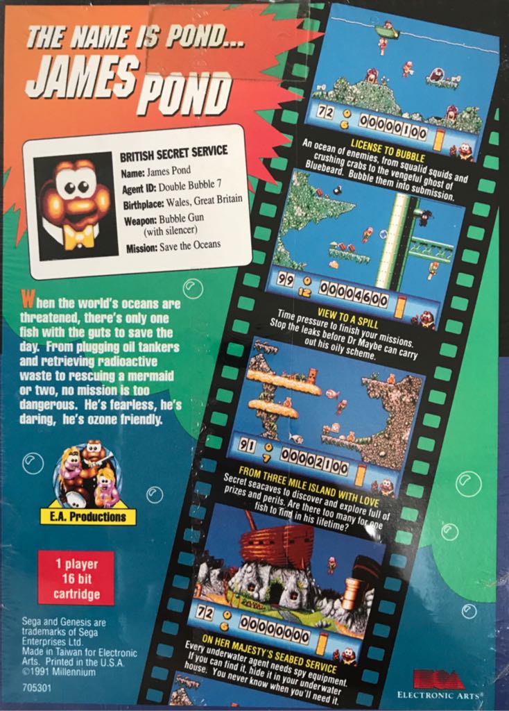 James Pond Underwater Agent - Sega Genesis (Mega Drive) ((EA) Electronic Arts - 1) video game collectible [Barcode 014633070538] - Main Image 2