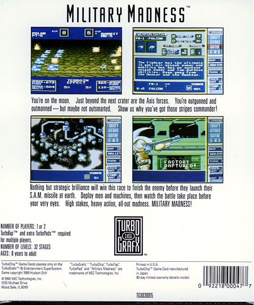 Military Madness - NEC TurboGrafx-16 (NEC - 2) video game collectible [Barcode 092218000477] - Main Image 2