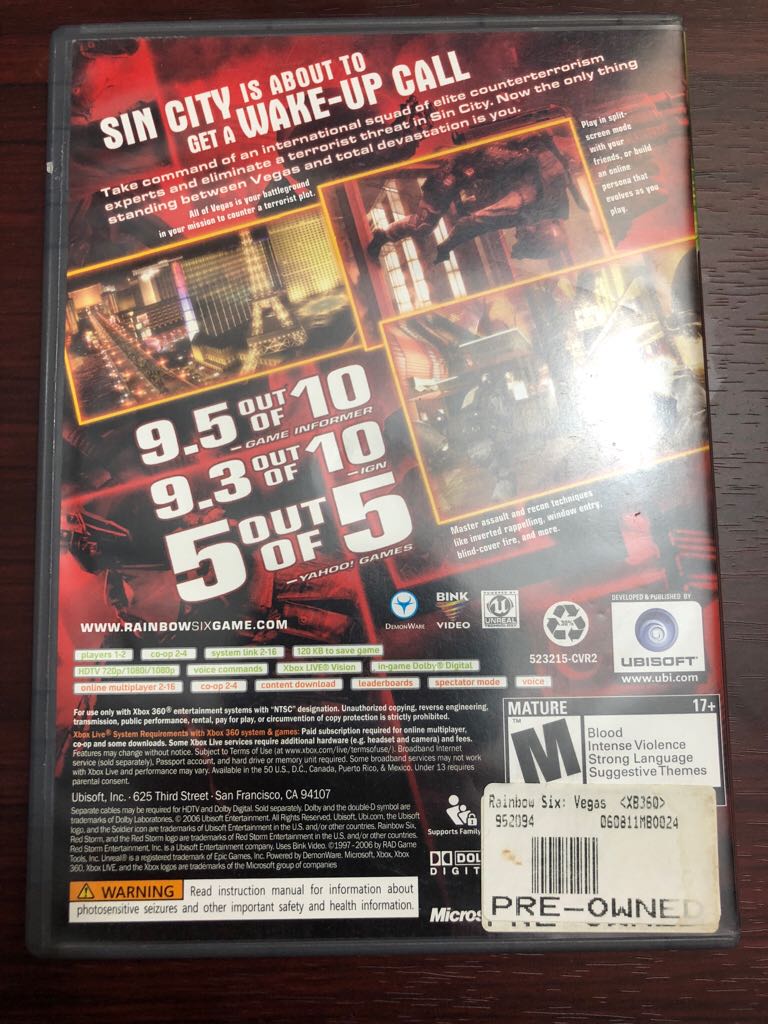 Tom Clancy’s Rainbow Six: Vegas  - Microsoft Xbox 360 (Ubisoft) video game collectible - Main Image 2
