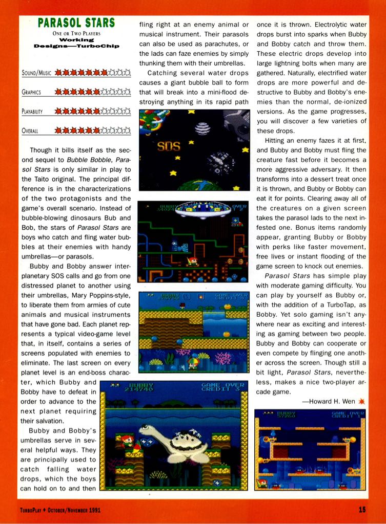 Parasol Stars - PC Engine (Taito - 1-2) video game collectible [Barcode 4988611900161] - Main Image 2