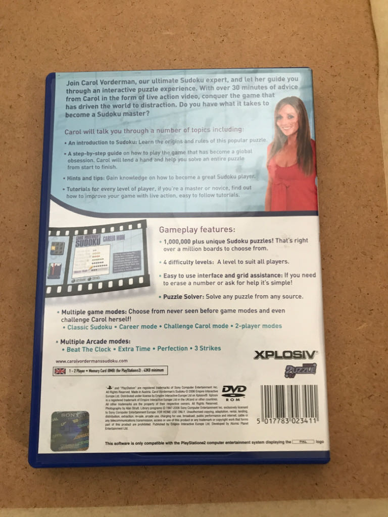 Carol Vorderman’s Sudoku - Sony PlayStation 2 (PS2) (Xplosiv) video game collectible [Barcode 5017783023411] - Main Image 2