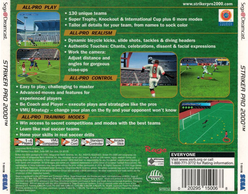 Striker Pro 2000 - Sega Dreamcast (Infogrames - 1-4) video game collectible [Barcode 020295150068] - Main Image 2