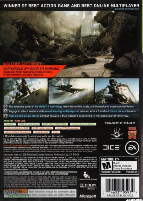 Battlefield 3 - Microsoft Xbox 360 (Electronic Arts - 1) video game collectible [Barcode 014633197372] - Main Image 2