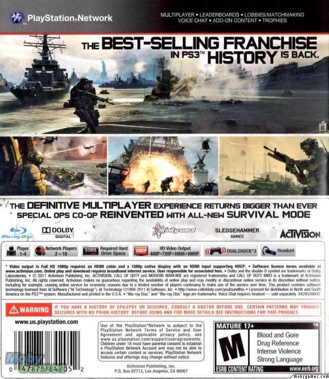 Call Of Duty 8: Modern Warfare 3 - Sony PlayStation 3 (PS3) (Activision Blizzard - 18) video game collectible [Barcode 5030917096785] - Main Image 2