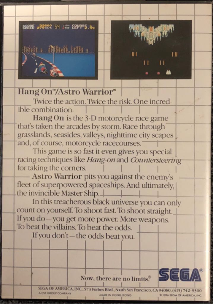 Hang On/Astro Warrior - Sega Master System video game collectible - Main Image 2
