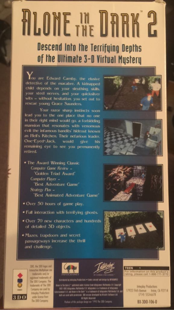 Alone In The Dark 2 - 3DO (Interplay Entertainment - 1) video game collectible [Barcode 040421291069] - Main Image 2