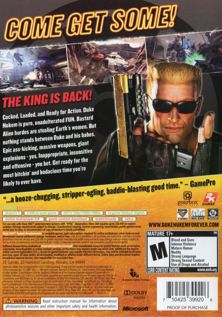 Duke Nukem: Forever - Microsoft Xbox 360 (2K Games - 1-8) video game collectible [Barcode 5026555253246] - Main Image 2