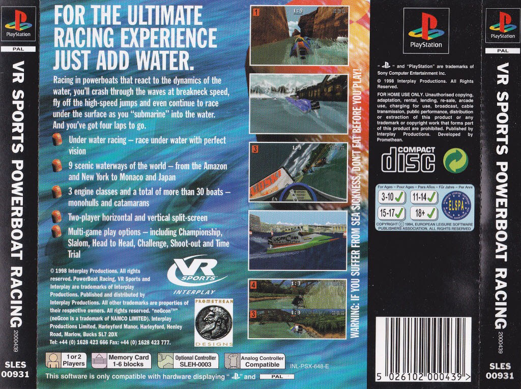 VR Sports Powerboat Racing - Sony PlayStation (Interplay Entertainment - 1-2) video game collectible [Barcode 5026102000446] - Main Image 2