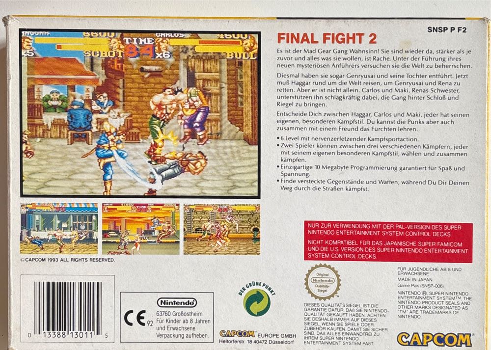 Final Fight 2 - Nintendo Super Nintendo Entertainment System (SNES) (Capcom) video game collectible - Main Image 3