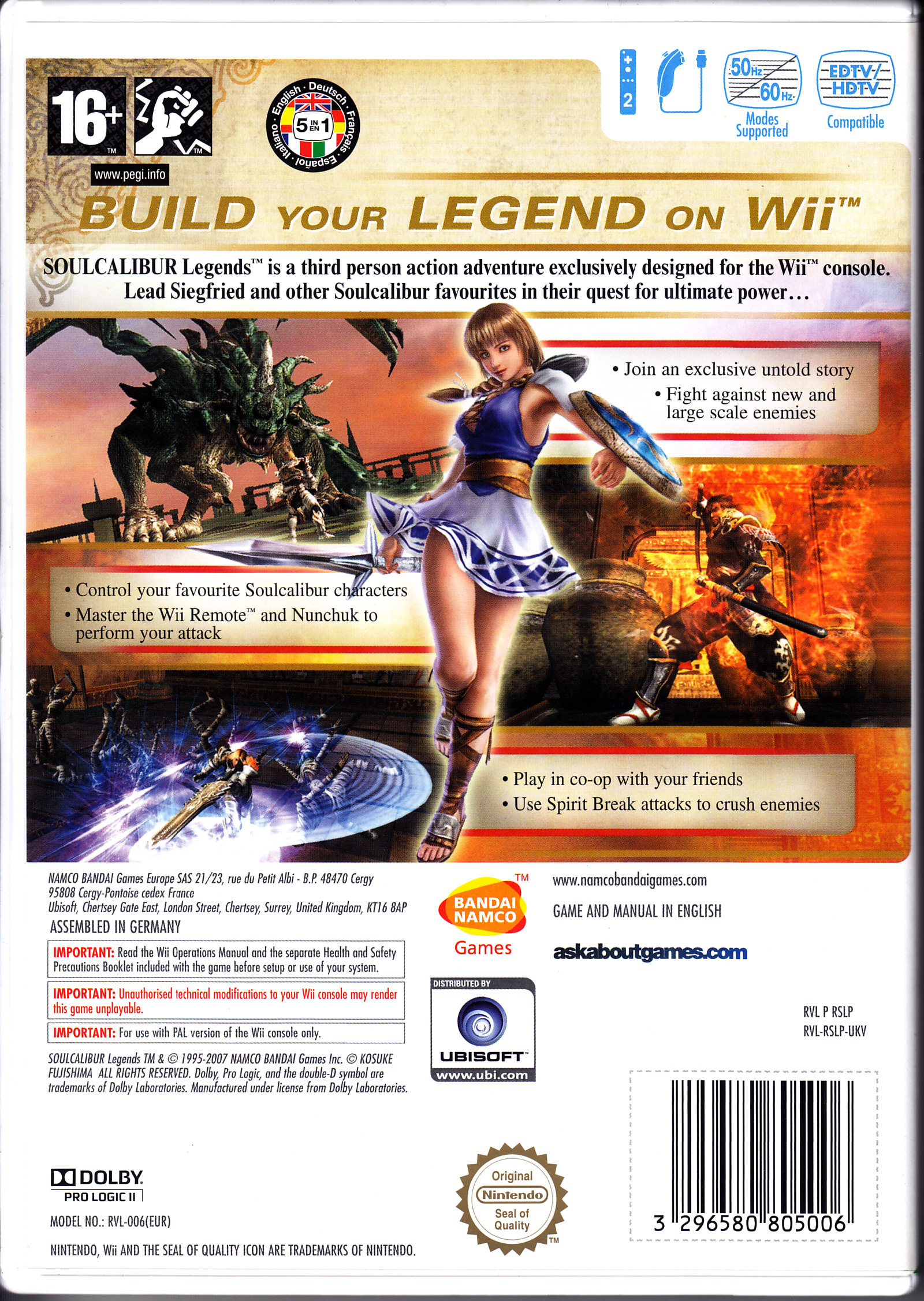 SoulCalibur Legends - Nintendo Wii (Namco Bandai - 2) video game collectible [Barcode 3296580805006] - Main Image 2