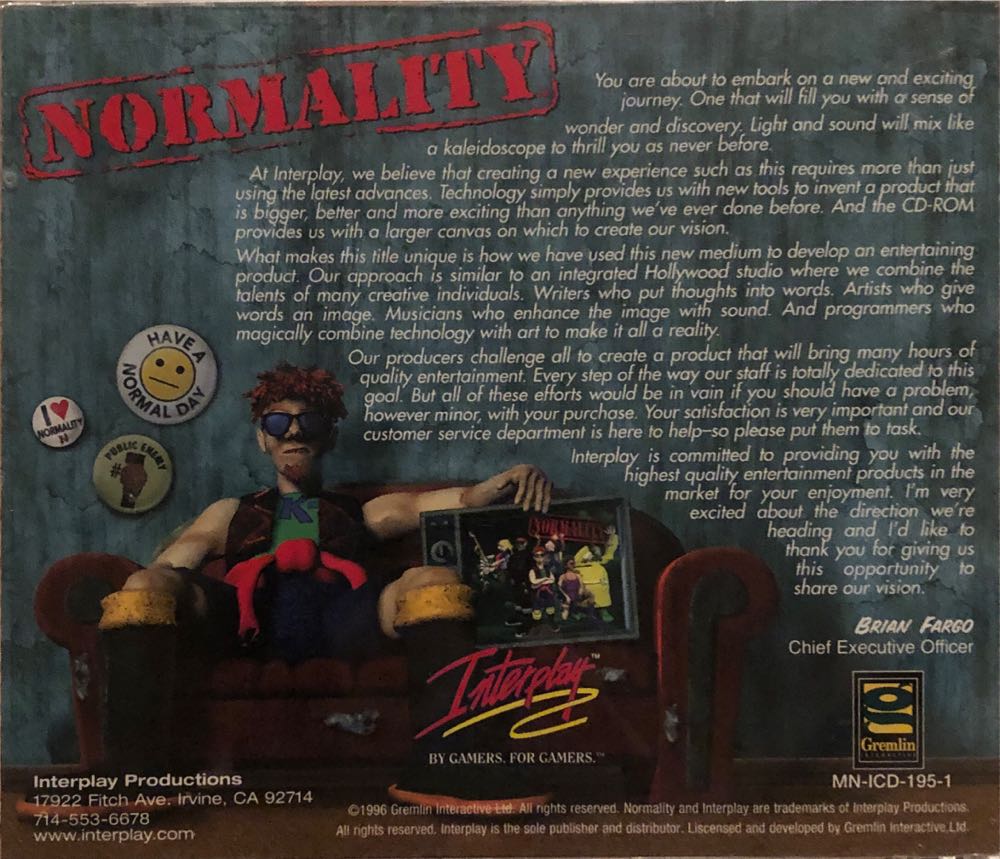 Normality - PC (Gremlin Interactive) video game collectible [Barcode 040421137237] - Main Image 2