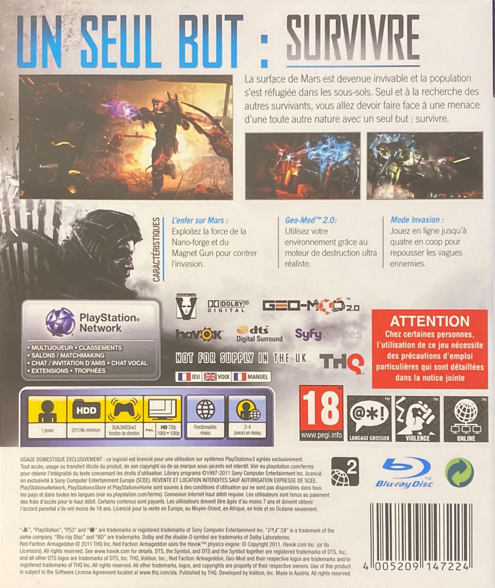Red Faction Armageddon - Sony PlayStation 3 (PS3) (THQ - 4) video game collectible [Barcode 4005209147224] - Main Image 2