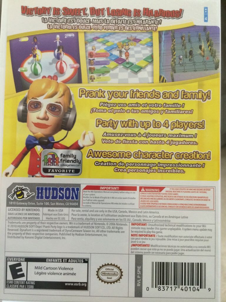 Oops Prank Party - Nintendo Wii (Hudson - 1-4) video game collectible [Barcode 083717401049] - Main Image 2