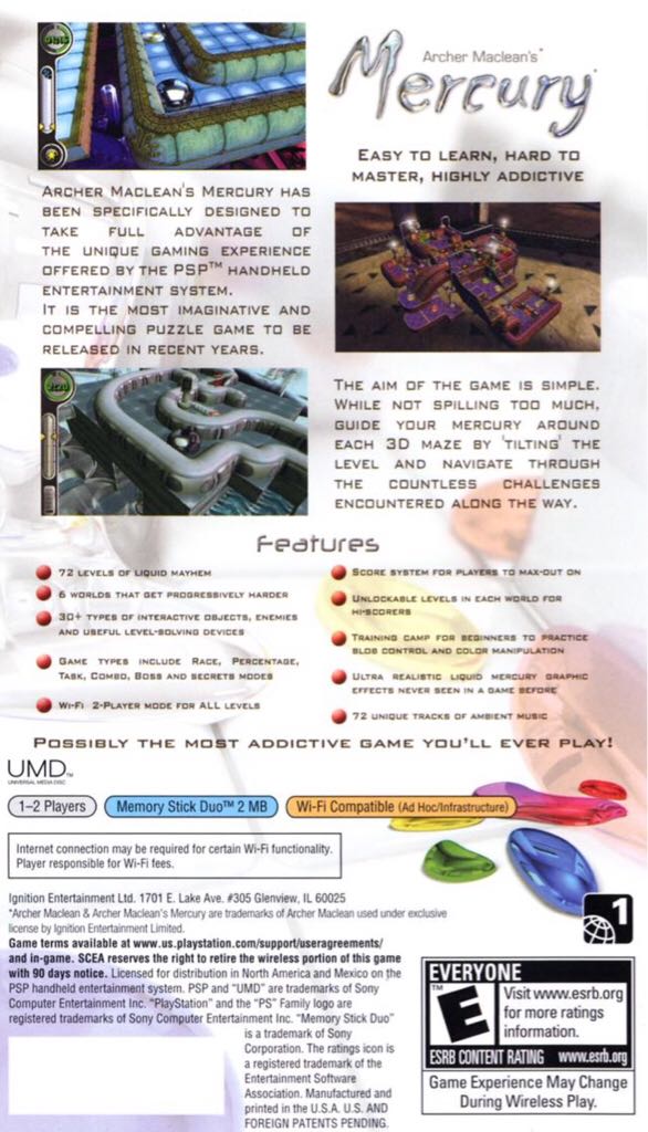 Archer Maclean’s Mercury - Sony PlayStation Portable (PSP) (Ignition Enertainment - 1-2) video game collectible [Barcode 5060050942427] - Main Image 2