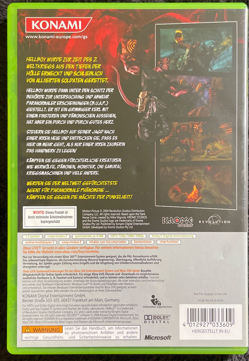 Hellboy - The Science Of Evil - Microsoft Xbox 360 (Konami Digital Entertainment Co. Ltd - 1-2) video game collectible [Barcode 4012927033609] - Main Image 2