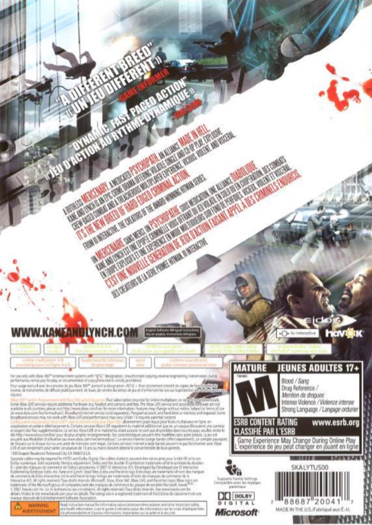 Kane & Lynch: Dead Men - Microsoft Xbox 360 (Eidos Interactive - 1-2) video game collectible [Barcode 5021290029439] - Main Image 2