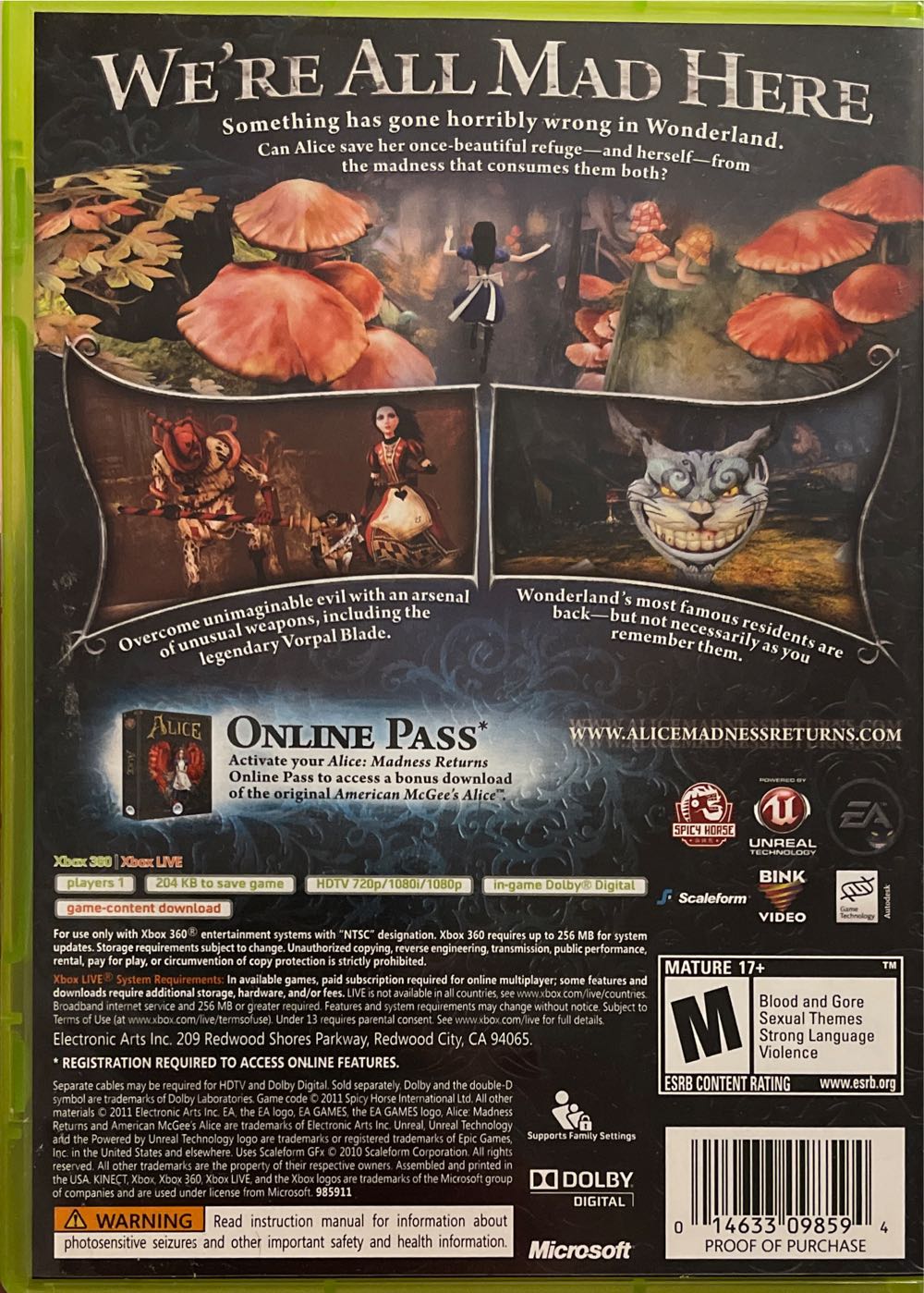 Alice: Madness Returns - Microsoft Xbox 360 (EA / Electronic Arts - 1) video game collectible [Barcode 014633098594] - Main Image 3