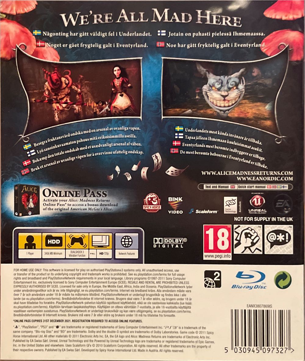 Alice: Madness Returns - Sony PlayStation 3 (PS3) (Electronic Arts/EA Games - 1) video game collectible [Barcode 5030945097327] - Main Image 2