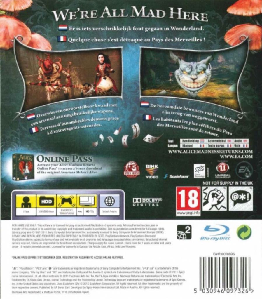 Alice: Madness Returns - Sony PlayStation 3 (PS3) (EA Swiss - 1) video game collectible [Barcode 5030946097326] - Main Image 2