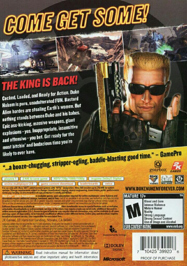 Duke Nukem Forever - Microsoft Xbox 360 (2K Games - 1) video game collectible [Barcode 5026555253284] - Main Image 2
