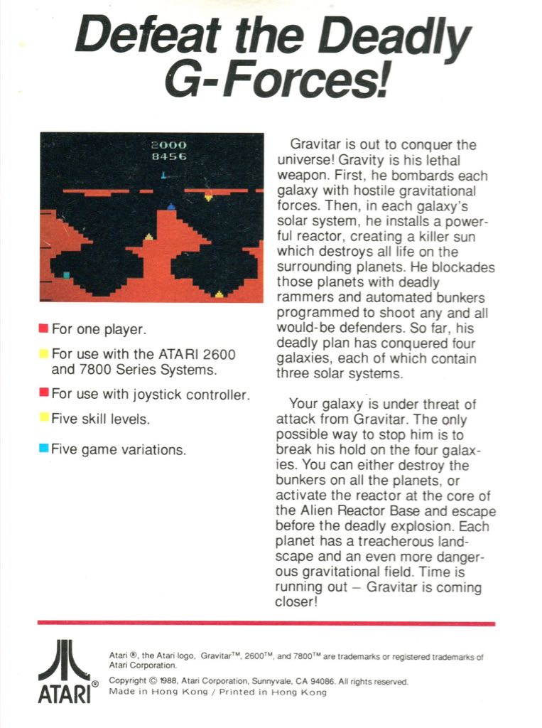 Gravitar - Atari 2600 (Atari Corp. - 1) video game collectible - Main Image 2