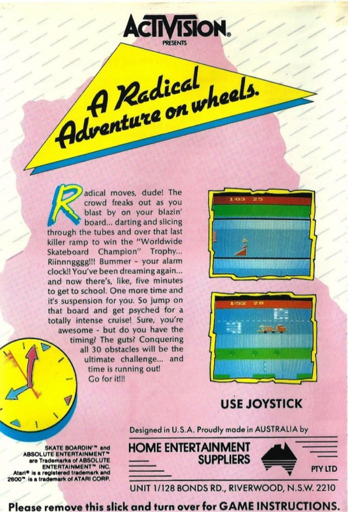 Skate Boardin’ - Atari 2600 (Absolute Entertainment, Inc. - 1) video game collectible [Barcode 018706641526] - Main Image 2