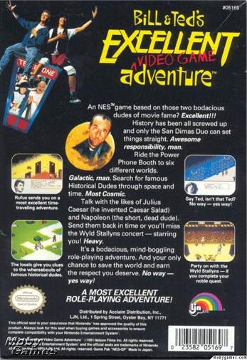 Bill & Ted’s Excellent Video Game Adventure - Nintendo Entertainment System (NES) (LJN - 1) video game collectible [Barcode 023582051697] - Main Image 2