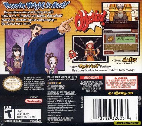 Phoenix Wright: Ace Attorney: Justice For All - Nintendo DS (Capcom - 1) video game collectible [Barcode 0045496464189] - Main Image 2
