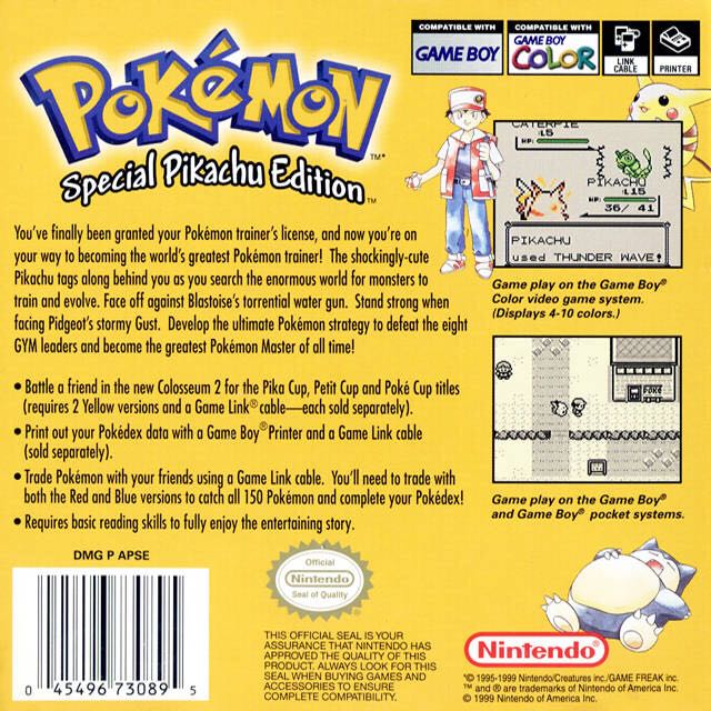 Pokémon Yellow Version - Nintendo Game Boy (Nintendo/Gamefreak - 1) video game collectible - Main Image 2