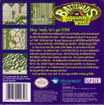 Battletoads In Ragnarok’s World - Nintendo Game Boy (Nintendo - 1) video game collectible [Barcode 045496460259] - Main Image 2