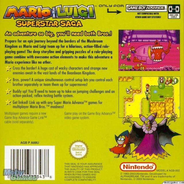 Mario & Luigi: Superstar Saga - Nintendo Game Boy Advance (GBA) (Nintendo - 1) video game collectible [Barcode 045496733438] - Main Image 2